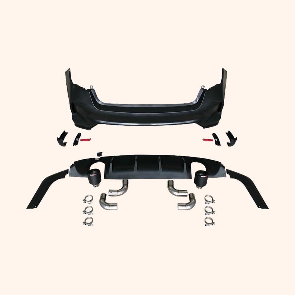 Kazento For Honda Civic FE1 Sedan PP TypeR Style Rear Bumper (side double exhaust exit) Kazento Carbon Parts 车身侧板 FE1-RB-SD-TR-PP
