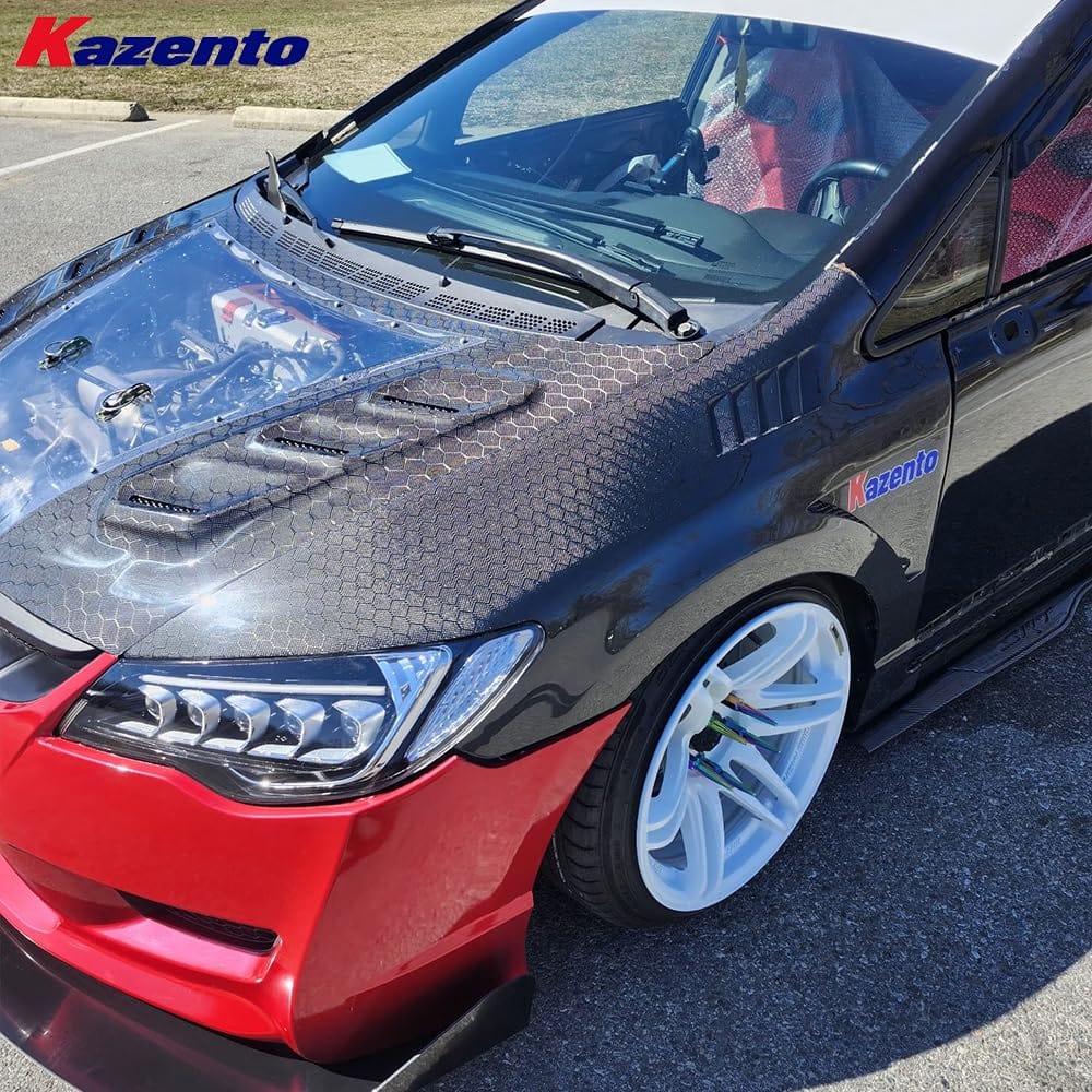 Kazento For Honda Civic Type R FD2 Sedan 4 Door 2007-11 JS Style Honeycomb Carbon Fender Kazento Carbon Parts 车身侧板 FD2-FF-J2-HCF