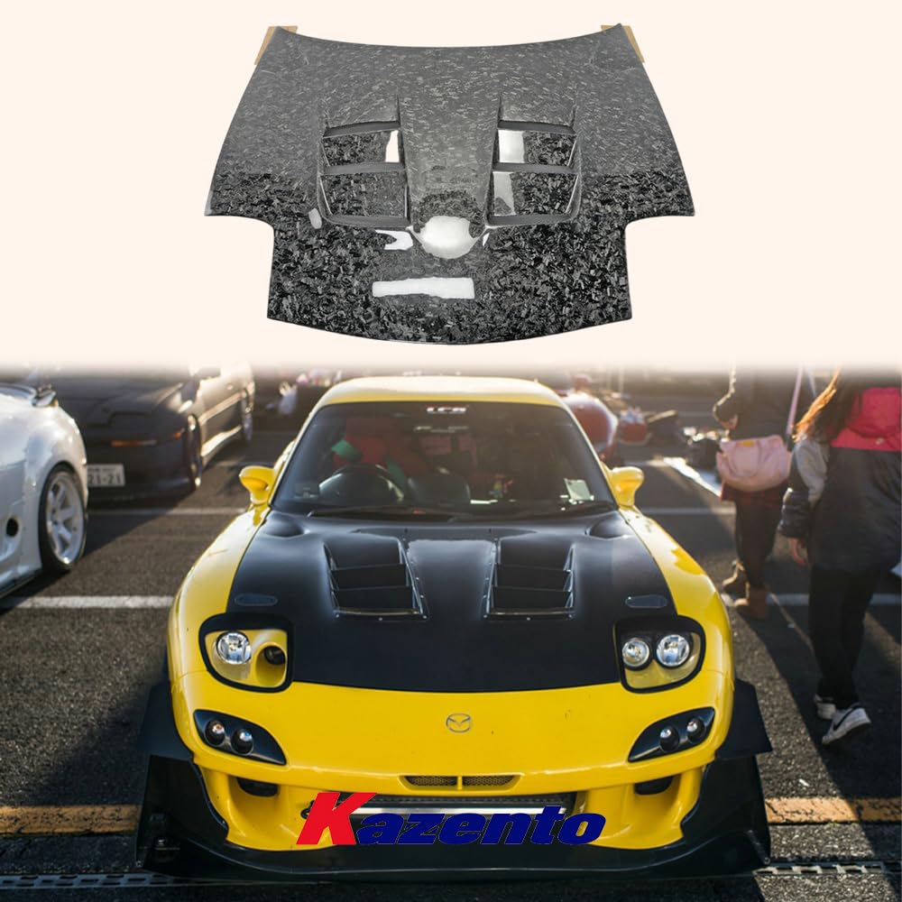 Kazento For Mazda RX-7 FD RX7 FD3S RE Style Forged Carbon Front Vent Bumper Hood Bonnet