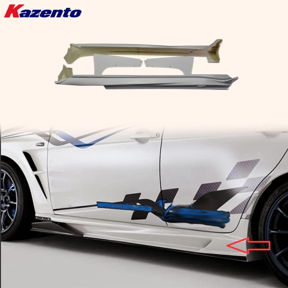 Kazento For Mitsubishi EVO 10 X 07-16 Fiberglass VRS Ultimate Side Skirt With Air Shroud Kazento Carbon Parts 车身侧板 EVO10-SS-VA-UL-FRP