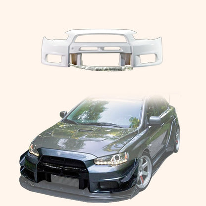 Kazento For Mitsubishi EVO 10 X 07-16 VRS Style Wide Fiberglass Unpaint FRP Front Bumper Kazento Carbon Parts 车身侧板 EVO10-FB-VA-WIDE-FRP