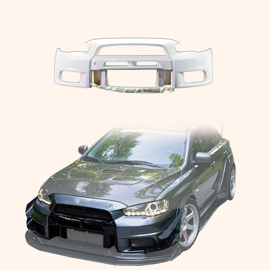 Kazento For Mitsubishi EVO 10 X 07-16 VRS Style Wide Fiberglass Unpaint FRP Front Bumper Kazento Carbon Parts 车身侧板 EVO10-FB-VA-WIDE-FRP