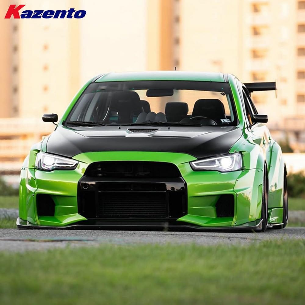 Kazento For Mitsubishi EVO 10 X 07-16 VS3 Style Front Bumper Fiberglass Unpaint FRP Kazento Carbon Parts 车身侧板 EVO10-FB-VA3-FRP