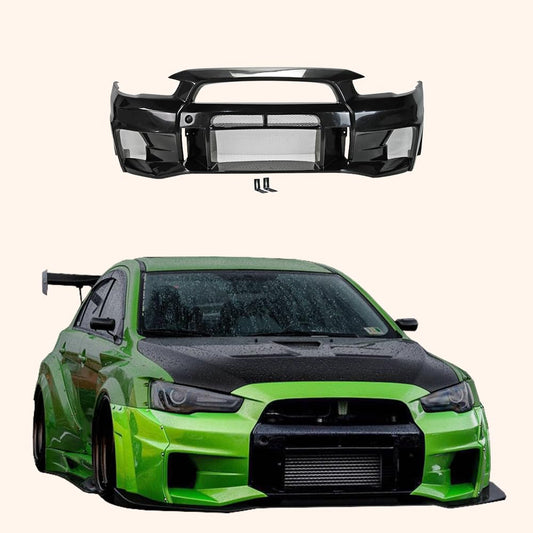 Kazento For Mitsubishi EVO 10 X 07-16 VS3 Style Front Bumper Fiberglass Unpaint FRP Kazento Carbon Parts 车身侧板 EVO10-FB-VA3-FRP