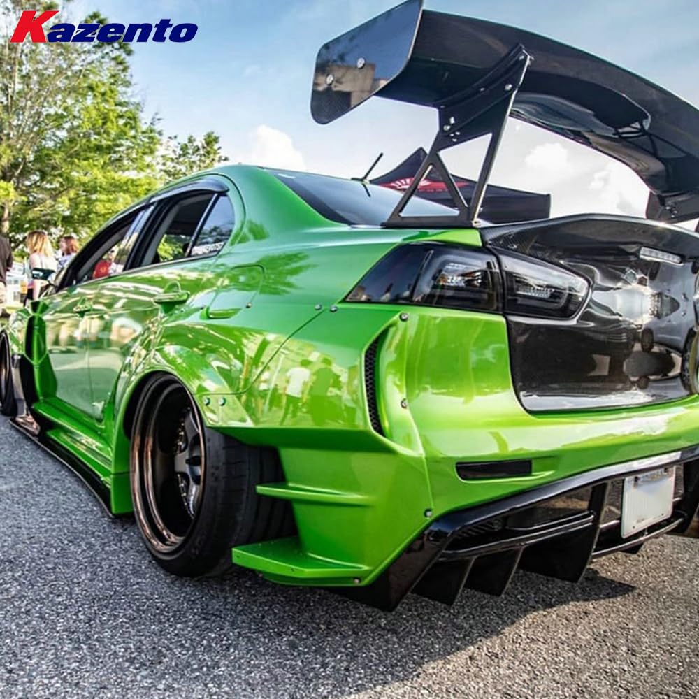 Kazento For Mitsubishi EVO 10 X CZ4A 07-16 VR Wide Rear Bumper Fender Kit 8pc Fiberglass