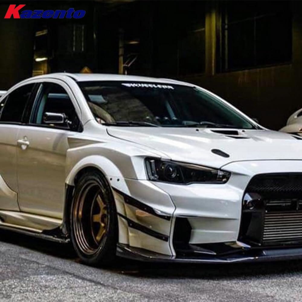 Kazento For Mitsubishi EVO 10 X CZ4A 07-16 VS2 Wide Style Fiberglass Front Bumper Canard Kazento Carbon Parts 车身侧板 EVO10-CANA-VA2-FRP