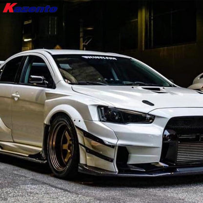 Kazento For Mitsubishi EVO 10 X CZ4A 07-16 VS2 Wide Style Fiberglass Front Bumper Canard Kazento Carbon Parts 车身侧板 EVO10-CANA-VA2-FRP