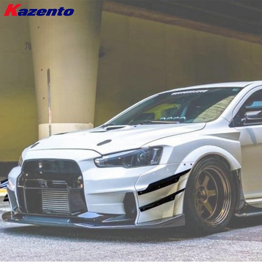 Kazento For Mitsubishi EVO 10 X CZ4A 07-16 VS2 Wide Style Fiberglass Front Bumper Canard Kazento Carbon Parts 车身侧板 EVO10-CANA-VA2-FRP