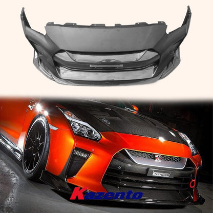 Kazento For Nissan 17+ R35 Gtr Tops Style Partial Carbon Front Bumper With Front Lip