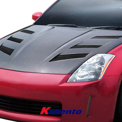 Kazento For Nissan 350Z Z33 AM Style Carbon Fiber Vented Front Bumper Hood Bonnet Kazento Carbon Parts 车身侧板 350Z-HOOD-AM-CF