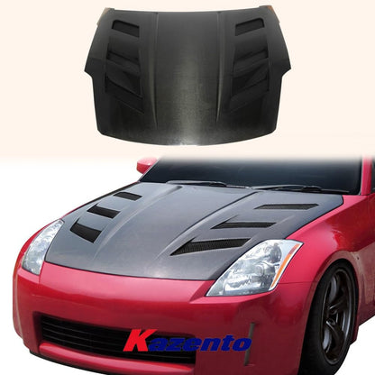Kazento For Nissan 350Z Z33 AM Style Carbon Fiber Vented Front Bumper Hood Bonnet Kazento Carbon Parts 车身侧板 350Z-HOOD-AM-CF