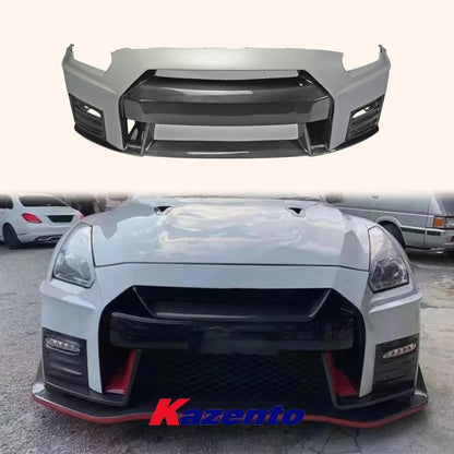 Kazento For Nissan GTR R35 (08-16 Only) NIS Partial Carbon Ver2 Front Bumper With Lip