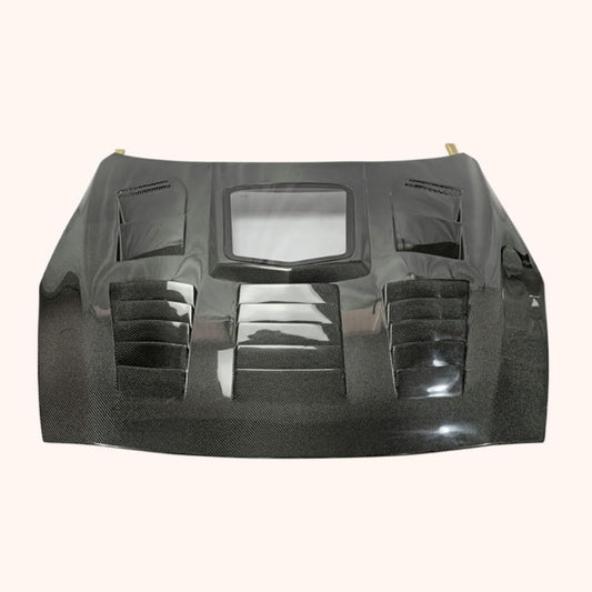Kazento For Nissan GTR R35 CBA DBA CLR Style Vented Clear Glass Carbon Fiber Front Hood