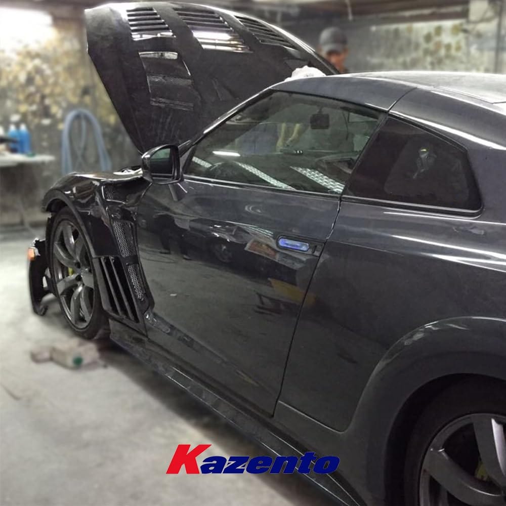 Kazento For Nissan Gtr R35 Epa Front Fender With Louver Fin (Inc 6 Fins, Side Maker Use F51 Fuga) Carbon Fiber