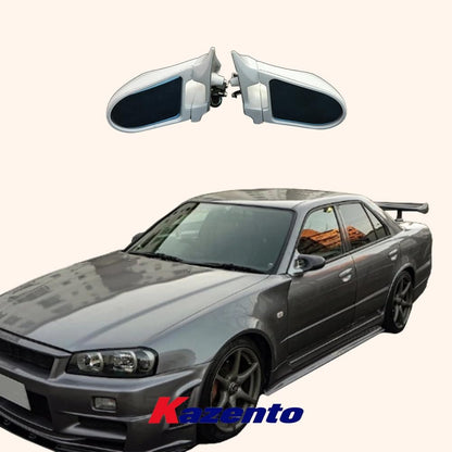 Kazento For Nissan HR34 Skyline Sedan (4D RHD only) Fiberglass Unpaint Aero Mirror Model Kazento Carbon Parts 车身侧板 R344D-MC-TI-GND-R-FRP