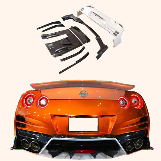 Kazento For Nissan R35 GTR 08-16 TS Style Rear Bumper with Carbon Rear Lip & Brake Light