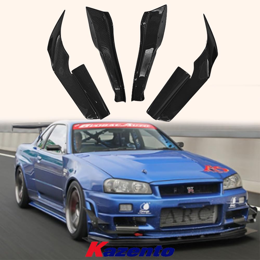 Kazento For Nissan Skyline R34 GTR AS Type Carbon Front Bumper Canard Side Splitter 4pcs