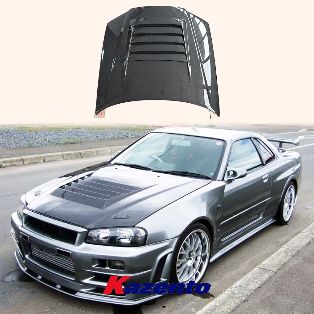 Kazento For Nissan Skyline R34 GTR NIS Style Honeycomb Carbon Fiber Front Hood Bonnet Kazento Carbon Parts 车身侧板 R34-HOOD-NIS-GTR-HCF