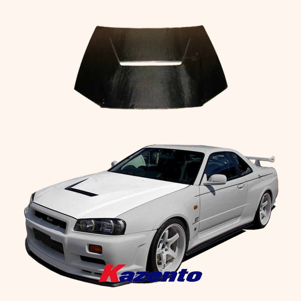 Kazento For Nissan Skyline R34 (GTR only) K Style Carbon Fiber Front Vented Hood Bonnet Kazento Carbon Parts 车身侧板 R34-HOOD-K-GTR-CF