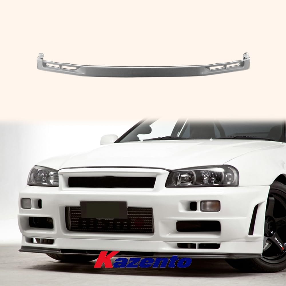 Kazento For Nissan Skyline R34 GTR Only N Style Fiberglass FRP Unpaint Front Bumper Lip Kazento Carbon Parts 车身侧板 R34-FL-NIS-GTR-FRP