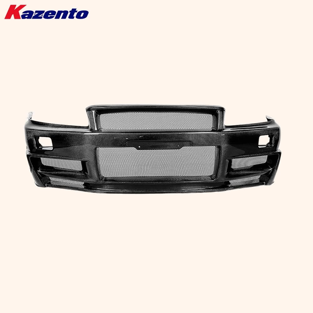 Kazento For Nissan Skyline R34 (GTR Only) NIS Type ZTune Carbon Fiber Front Bumper Kazento Carbon Parts 车身侧板 R34-FB-ZT-GTR-CF