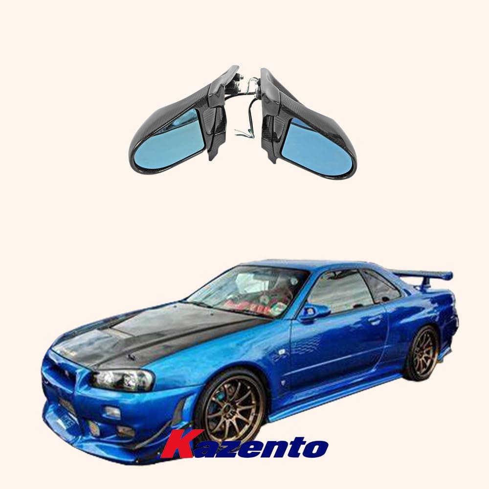Kazento For Nissan Skyline R34 (GTR RHD only) KZ Carbon Fiber Side Door Aero Mirror Pair Kazento Carbon Parts 车身侧板 R34-MC-TI-GND-R-CF