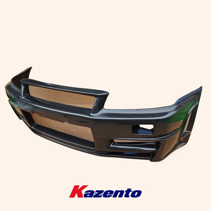 Kazento For Nissan Skyline R34 GTR ZT Style Honeycomb Carbon Fiber Front Bumper Body Kit Kazento Carbon Parts 车身侧板 R34-FB-ZT-GTR-HCF
