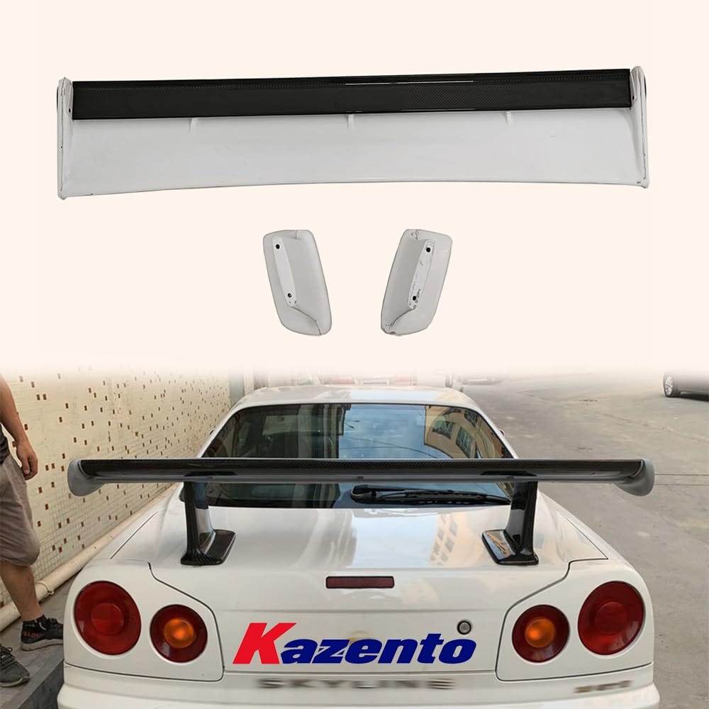 Kazento For Nissan Skyline R34 GTT GTR High Leg Rear Trunk Spoiler Wing (Carbon Blade)