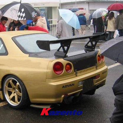 Kazento For Nissan Skyline R34 GTT GTR TOPS Style Carbon Rear Trunk GT Wing Spoiler Kazento Carbon Parts 车身侧板 R34-RS-TP-KD-CF