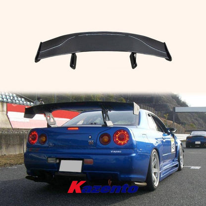 Kazento For Nissan Skyline R34 GTT GTR TOPS Style Carbon Rear Trunk GT Wing Spoiler Kazento Carbon Parts 车身侧板 R34-RS-TP-KD-CF
