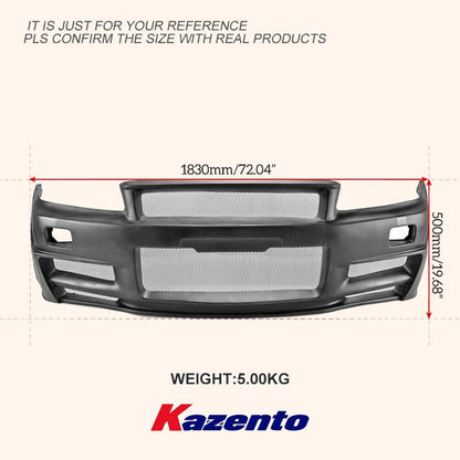 Kazento For Nissan Skyline R34 (GTT only) ZT Fiberglass Unpaint Front Bumper Body Kits Kazento Carbon Parts 车身侧板 R34-FB-ZT-GTT-FRP