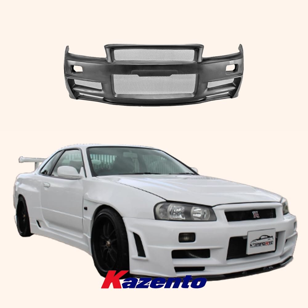 Kazento For Nissan Skyline R34 (GTT only) ZT Fiberglass Unpaint Front Bumper Body Kits Kazento Carbon Parts 车身侧板 R34-FB-ZT-GTT-FRP
