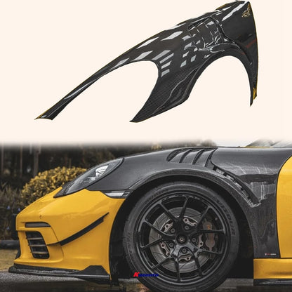 Kazento For Porsche 718 Boxster Cayman RS Style Carbon Fiber Front Fender Pair