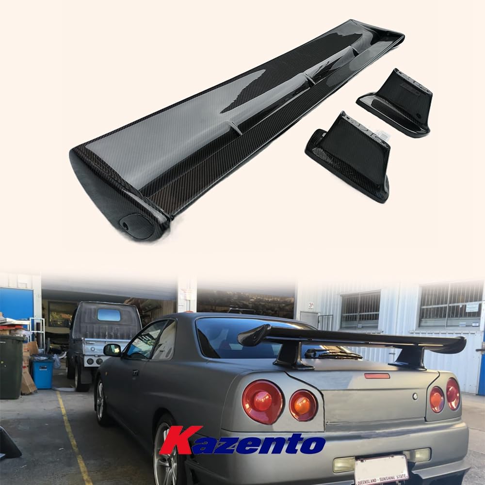 Kazento For Skyline R34 GTR GTT OE For Nissan Rear Trunk Spoiler Wing With Blade/Caps/Stand Kazento Carbon Parts 车身侧板 Carbon Fiber R34-RS-OE-CF