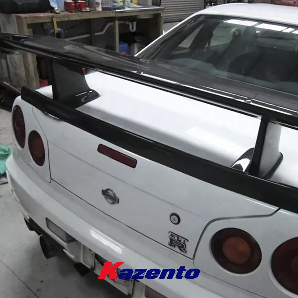 Kazento For Skyline R34 GTR GTT OE For Nissan Rear Trunk Spoiler with JUN High Spoiler Stand Kazento Carbon Parts 车身侧板