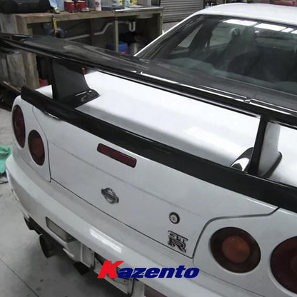 Kazento For Skyline R34 GTR GTT OE For Nissan Rear Trunk Spoiler with JUN High Spoiler Stand Kazento Carbon Parts 车身侧板