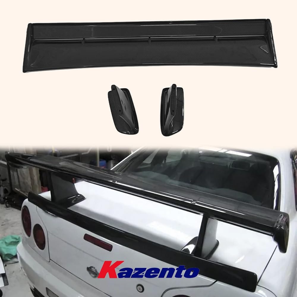 Kazento For Skyline R34 GTR GTT OE For Nissan Rear Trunk Spoiler with JUN High Spoiler Stand Kazento Carbon Parts 车身侧板