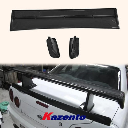 Kazento For Skyline R34 GTR GTT OE For Nissan Rear Trunk Spoiler with JUN High Spoiler Stand Kazento Carbon Parts 车身侧板