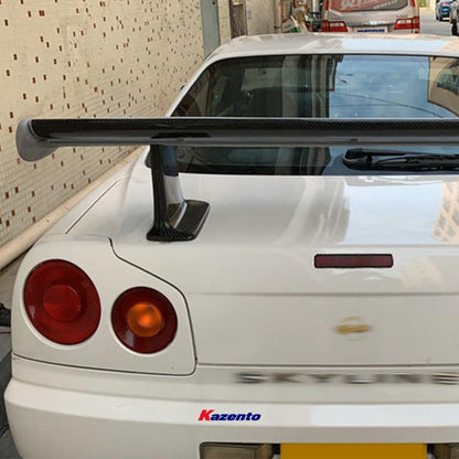 Kazento For Skyline R34 GTR OE Spoiler with JUN High Leg Partial Carbon(blade+caps+legs) Kazento Carbon Parts 车身侧板 R34-RS-OE-LEG-PCF2