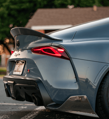 Kazento For TOYOTA Supra A90 2019-2022 Carbon Fiber KZ Style Rear Bumper Spat Splitter Kazento Carbon Parts 车身侧板 Carbon Fiber A90-SPAT-AIM-CF