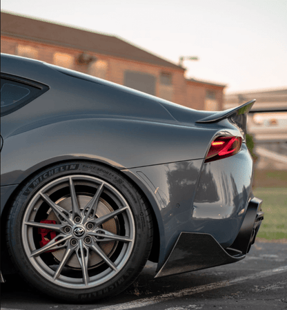 Kazento For TOYOTA Supra A90 2019-2022 Carbon Fiber KZ Style Rear Bumper Spat Splitter Kazento Carbon Parts 车身侧板 Carbon Fiber A90-SPAT-AIM-CF