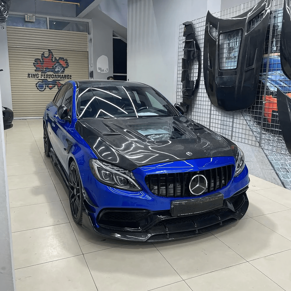 Mercedes W205 C63 AMG Front Vented Hood W/Transparent Window 2015-2022 Kazento Carbon Parts