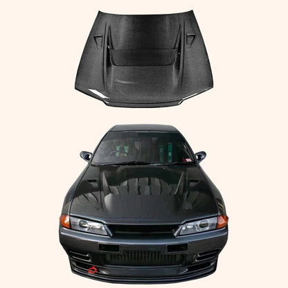 Nissan Skyline R32 GTR Only 89-94 Carbon D Style Front Vented Hood Kazento Carbon Parts Bonnets/Hoods Carbon Fiber R32GTR-HOOD-D-CF