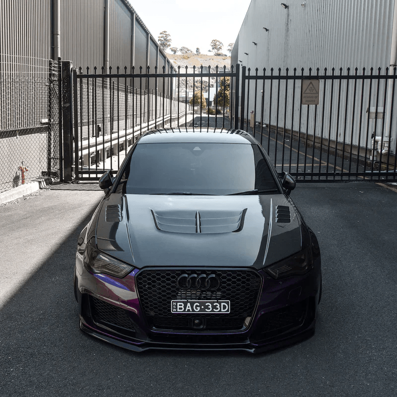АUDI A3 S3 RS3 8V Front Vented Bonnet Hood 2014-2020 Kazento Carbon Parts Carbon Fiber S3-HOOD-LN-CF