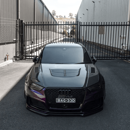 АUDI A3 S3 RS3 8V Front Vented Bonnet Hood 2014-2020 Kazento Carbon Parts Carbon Fiber S3-HOOD-LN-CF