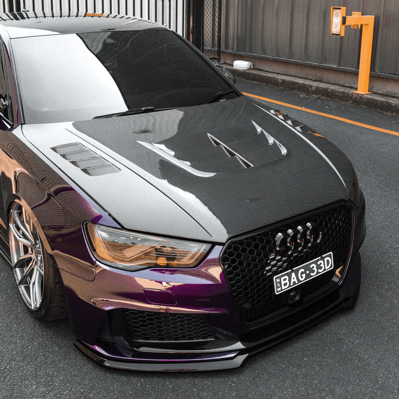 АUDI A3 S3 RS3 8V Front Vented Bonnet Hood 2014-2020 Kazento Carbon Parts Carbon Fiber S3-HOOD-LN-CF